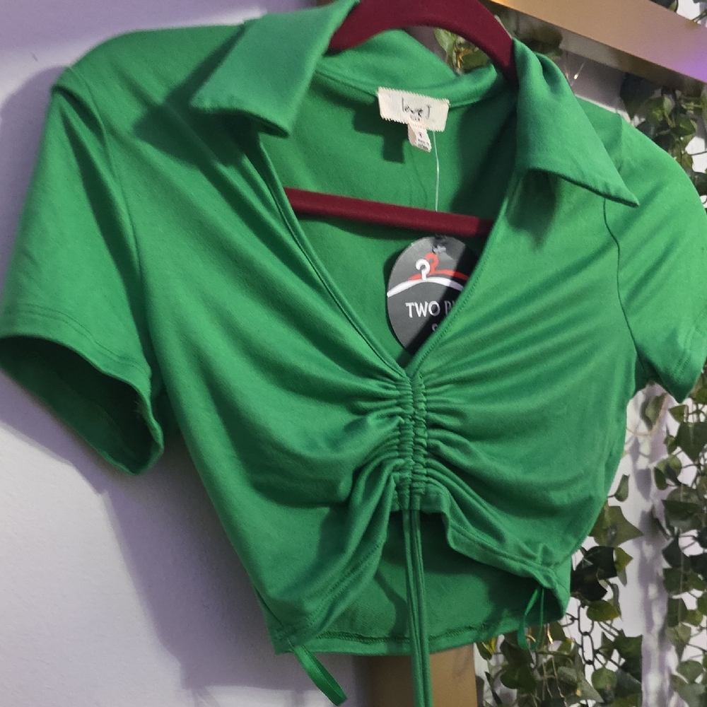 Love J Emerald Green Gathered Crop Top - Picture 3 of 5